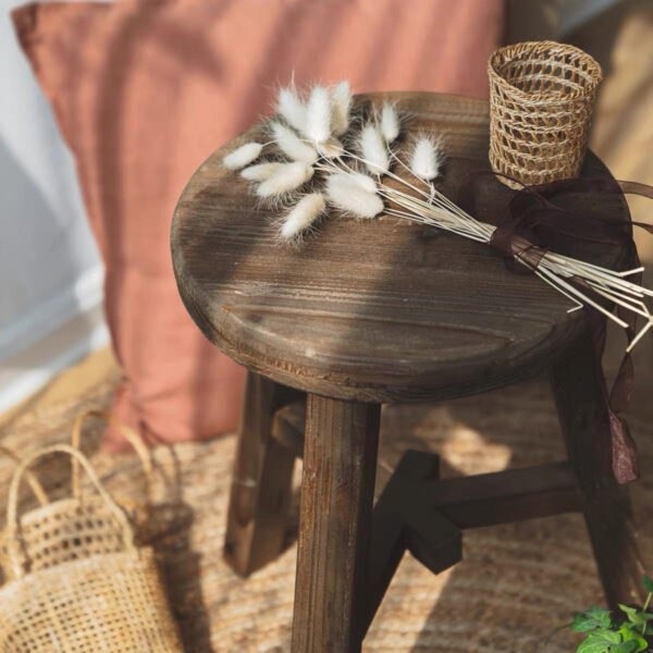 Vintage Round High Stool with Tripod Legs – Rustic Wooden Accent Stool - Image 6