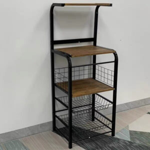 Double-Layer Kitchen Storage Rack with Vegetable Baskets