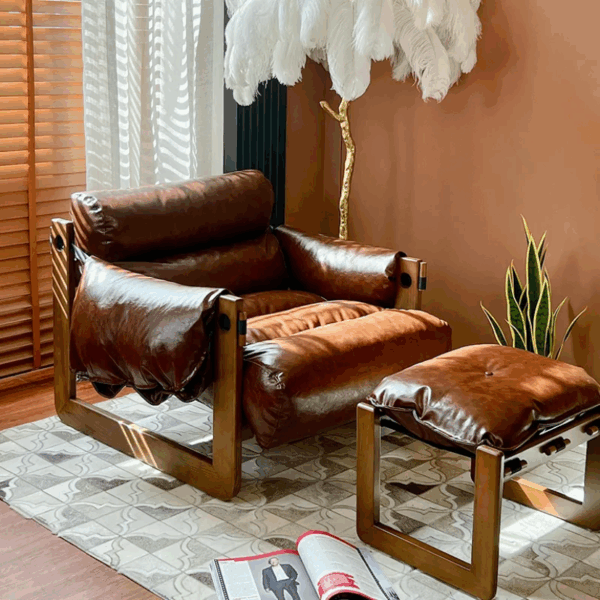 Luxurious Reclining Lounge Chair – Genuine Leather with Oak Frame - Image 10