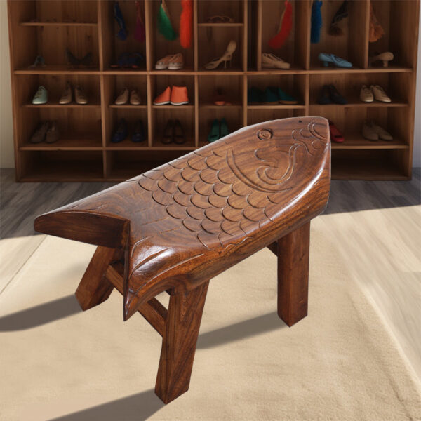 Retro Solid Wood Fish Scale Stool - Image 2