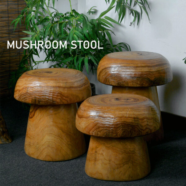 Retro Wooden Mushroom Stool - Image 3