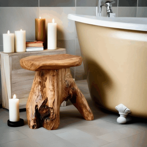 Handcrafted Natural Stump Side Table, Accent Stool & Plant Stand - Image 3