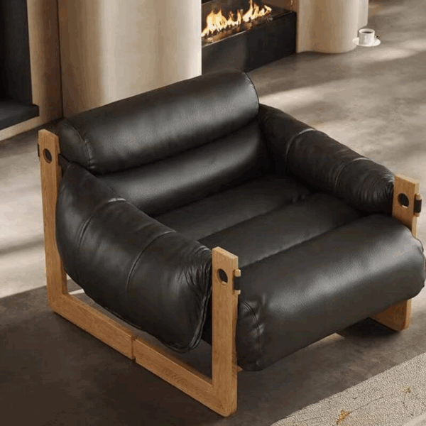 Cat-Proof Vintage Leather Armchair – Genuine Leather, Solid Wood Frame - Image 4