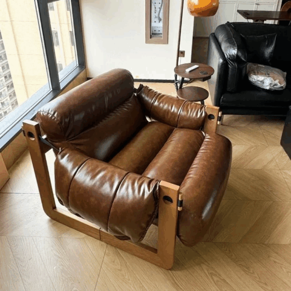 Cat-Proof Vintage Leather Armchair – Genuine Leather, Solid Wood Frame - Image 5