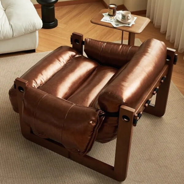 Cat-Proof Vintage Leather Armchair – Genuine Leather, Solid Wood Frame - Image 7