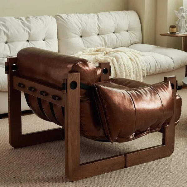 Cat-Proof Vintage Leather Armchair – Genuine Leather, Solid Wood Frame - Image 3