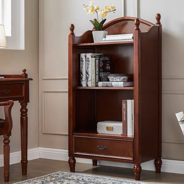 Rustic 3-Tier Tall Bookcase with Drawer, Solid Wood Storage Shelf for Living Room - Image 6