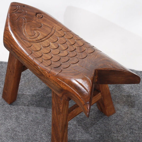 Retro Solid Wood Fish Scale Stool - Image 8