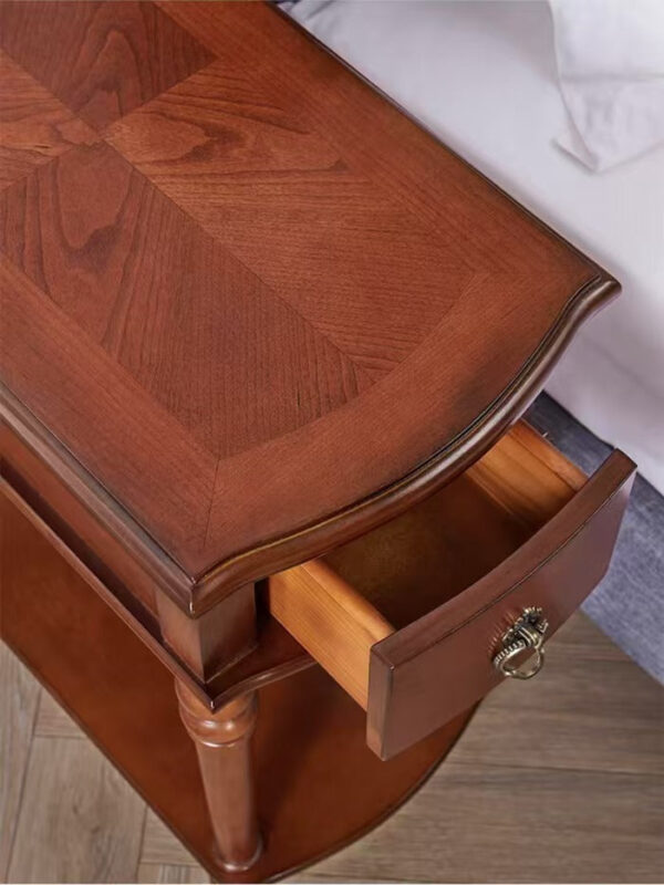 Ultra Slim Solid Wood Sofa Side Table / Narrow Nightstand with Drawer and Shelf - Image 4