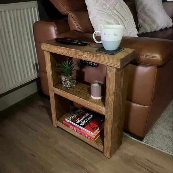 Rustic Solid Wood Sofa Side Table – Vintage Two-Tier Accent Cabinet - Image 4
