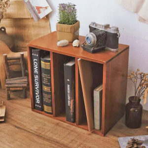 Vintage Wooden Desk Organizer – 3-Tier Book & Record Storage Shelf