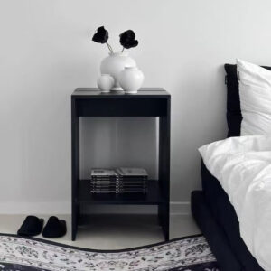Minimalist Black Square Nightstand, Solid Wood Side Table