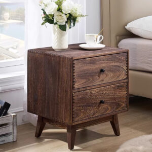 Solid Wood Floor Standing Nightstand with 2 Drawers
