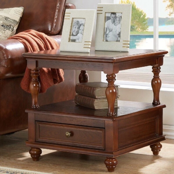 Classic solid wood side table with drawers - Image 6