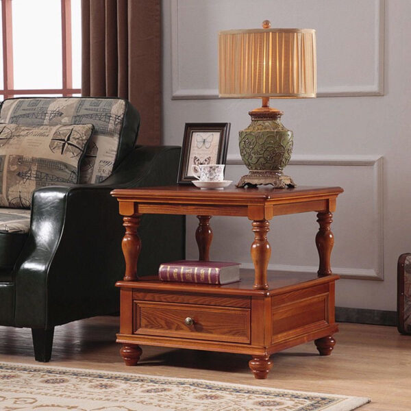 Classic solid wood side table with drawers - Image 3
