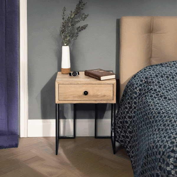 Iron base drawer bedside table with industrial style - Image 6