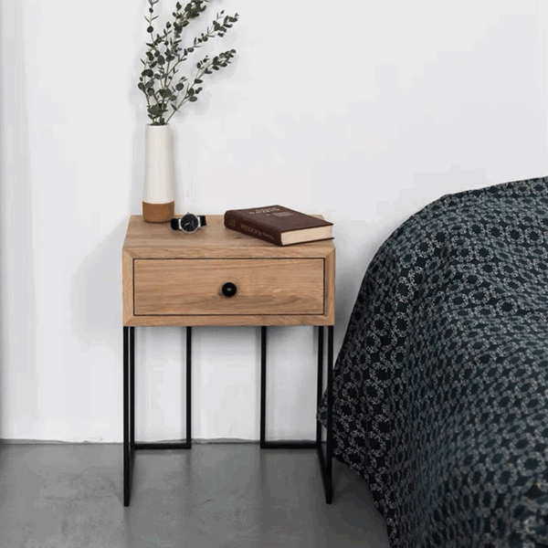 Iron base drawer bedside table with industrial style - Image 7