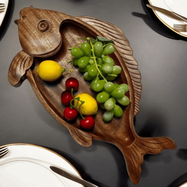 Rustic Fish Design Wooden Tray for Food - Image 3