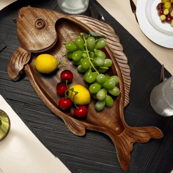 Rustic Fish Design Wooden Tray for Food - Image 5