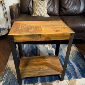 Rustic Industrial Side Table – Dual-Tier Wooden Shelf for Storage & Display