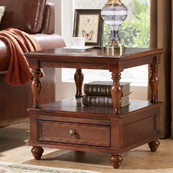 Classic solid wood side table with drawers - Image 8