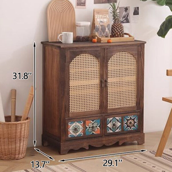Solid Wood Rattan Two Drawer Storage Cabinet - Image 2