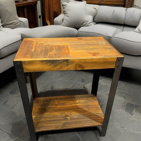 Rustic Industrial Side Table – Dual-Tier Wooden Shelf for Storage & Display - Image 3