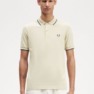 The Fred Perry ShirtM3600 Light Oyster / Snow White / Petrol Blue