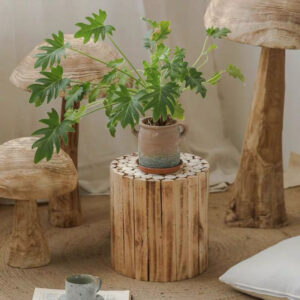 Rustic Wooden Stump Stool – Unique Farmhouse Style End Table