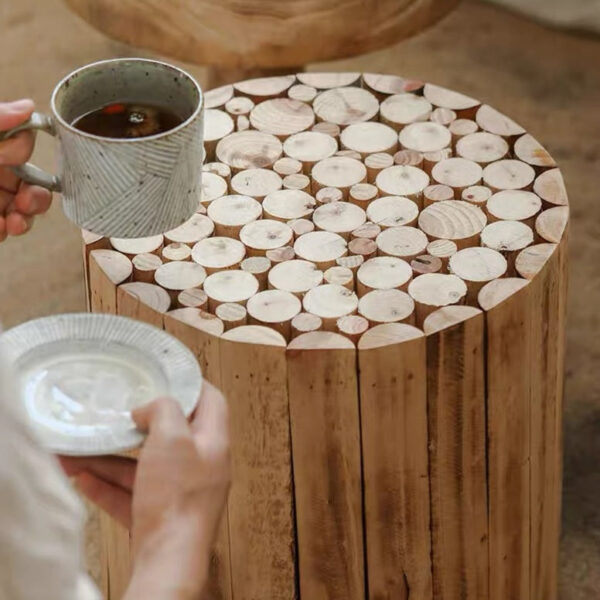 Rustic Wooden Stump Stool – Unique Farmhouse Style End Table - Image 6
