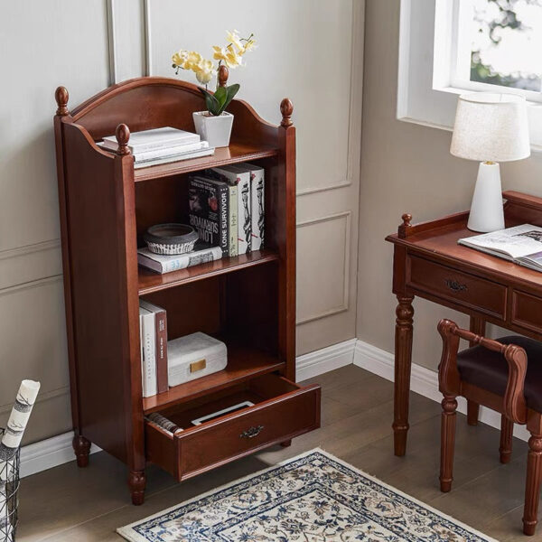 Rustic 3-Tier Tall Bookcase with Drawer, Solid Wood Storage Shelf for Living Room - Image 9