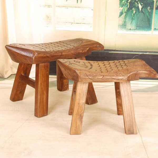 Retro Solid Wood Fish Scale Stool - Image 4