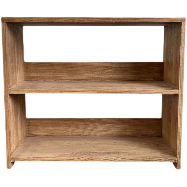 Solid Elm Wood Double-Layer Storage Shelf, Wall-Mounted Bookcase & Entryway Shoe Rack - Image 2