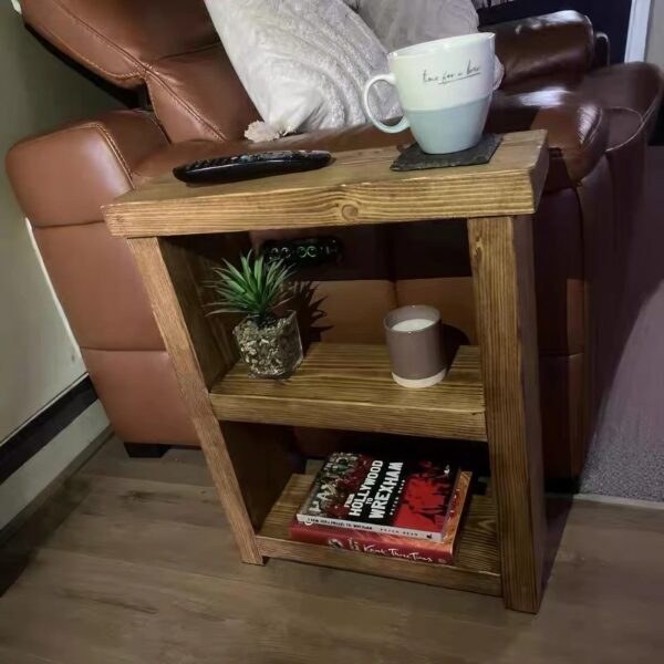 Rustic Solid Wood Sofa Side Table – Vintage Two-Tier Accent Cabinet - Image 2