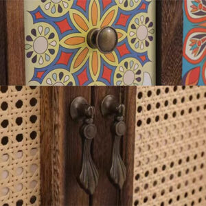 Retro Rattan Storage Cabinet