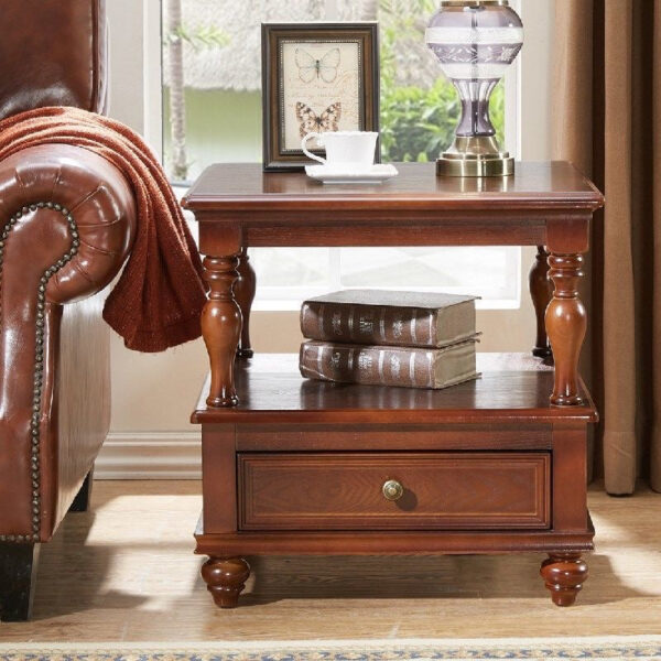 Classic solid wood side table with drawers - Image 9