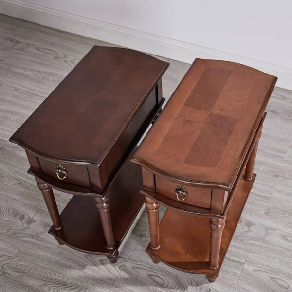 Ultra Slim Solid Wood Sofa Side Table / Narrow Nightstand with Drawer and Shelf - Image 6