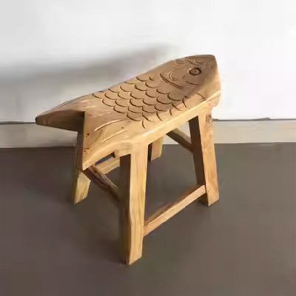 Retro Solid Wood Fish Scale Stool - Image 7