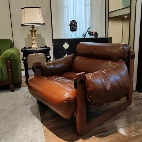Luxurious Reclining Lounge Chair – Genuine Leather with Oak Frame - Image 4