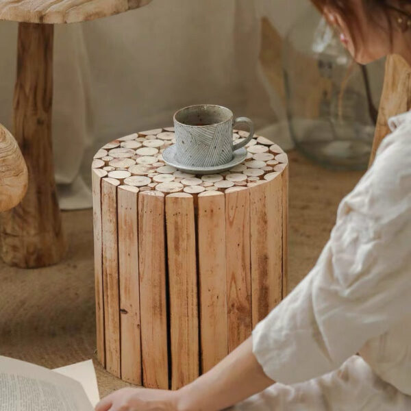 Rustic Wooden Stump Stool – Unique Farmhouse Style End Table - Image 3