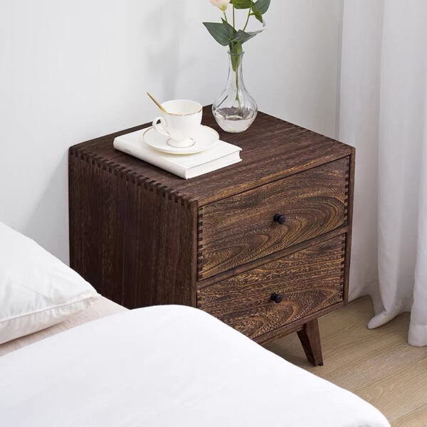 Solid Wood Floor Standing Nightstand with 2 Drawers - Image 8