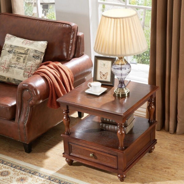 Classic solid wood side table with drawers