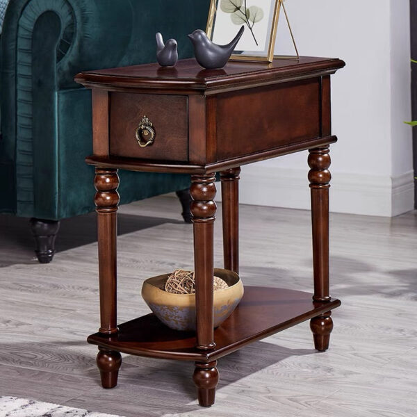 Ultra Slim Solid Wood Sofa Side Table / Narrow Nightstand with Drawer and Shelf - Image 3