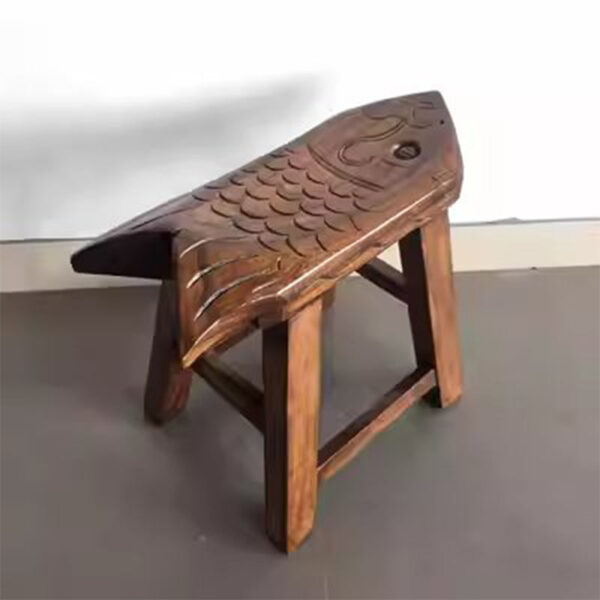 Retro Solid Wood Fish Scale Stool - Image 5
