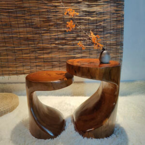 C-Shaped Wooden Side Table