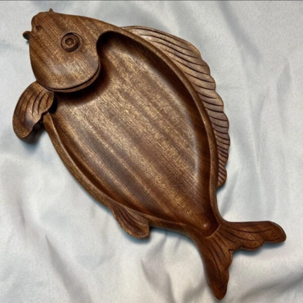 Rustic Fish Design Wooden Tray for Food - Image 2