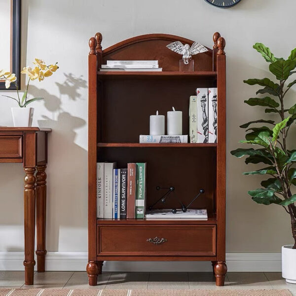 Rustic 3-Tier Tall Bookcase with Drawer, Solid Wood Storage Shelf for Living Room - Image 8