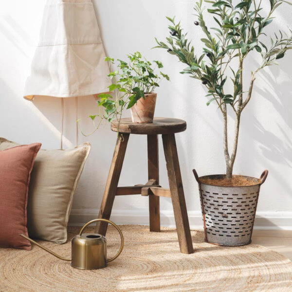 Vintage Round High Stool with Tripod Legs – Rustic Wooden Accent Stool - Image 5