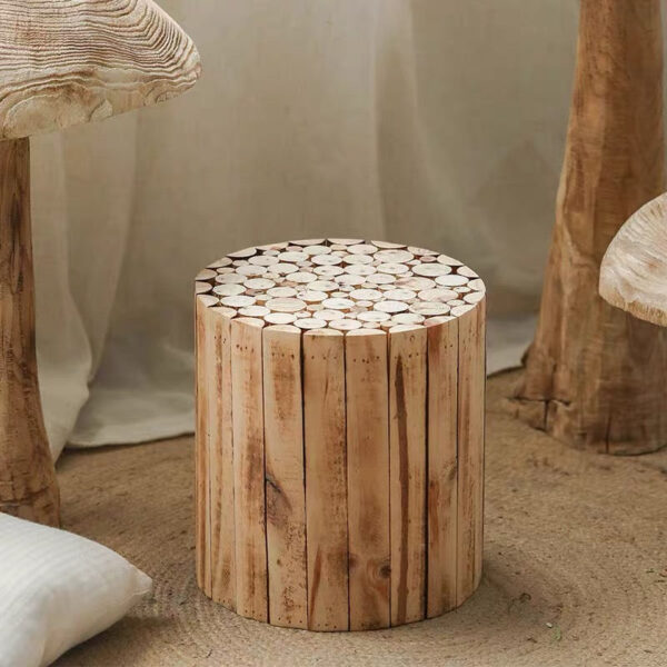 Rustic Wooden Stump Stool – Unique Farmhouse Style End Table - Image 4