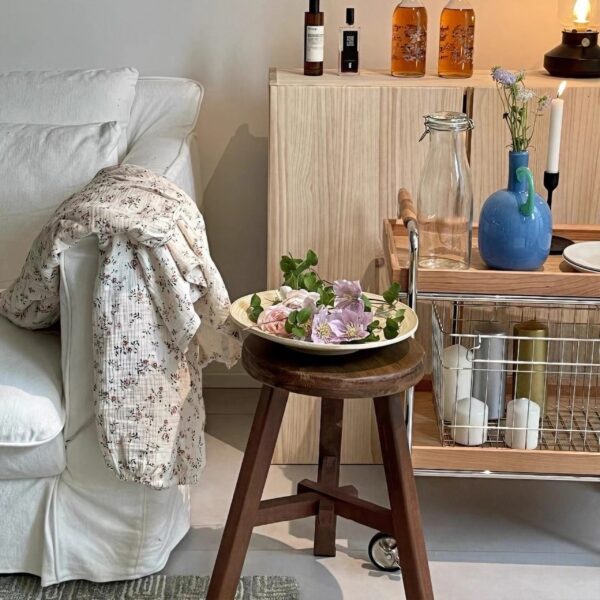 Vintage Round High Stool with Tripod Legs – Rustic Wooden Accent Stool - Image 2